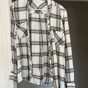 Maurices Cream and Gold Plaid Button-Down Shirt